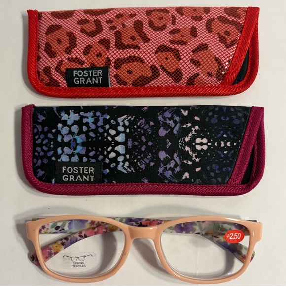 Foster Grant NWOT Set of 2 Soft Eyewear Cases - Red Leopard & Purple Abstract - Picture 10 of 10